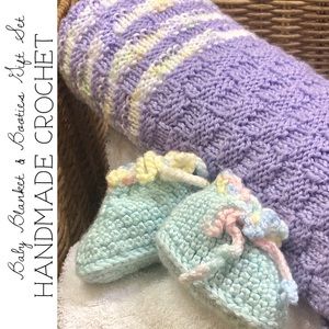 Hand Crocheted Baby Blanket & Booties